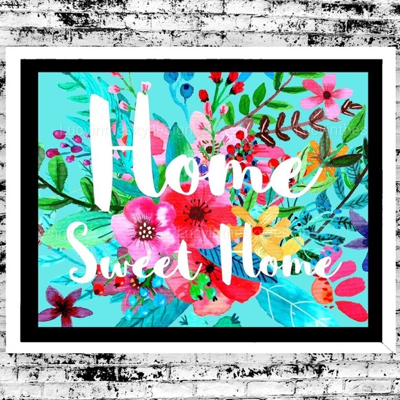 Handmade Other - Home Sweet Home Wildflowers on Teal Art Print